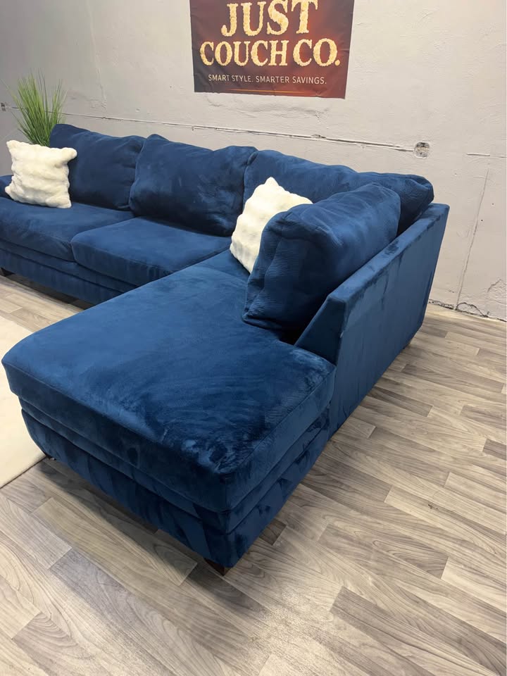 Blue 2 Piece Suede Sectional Couch