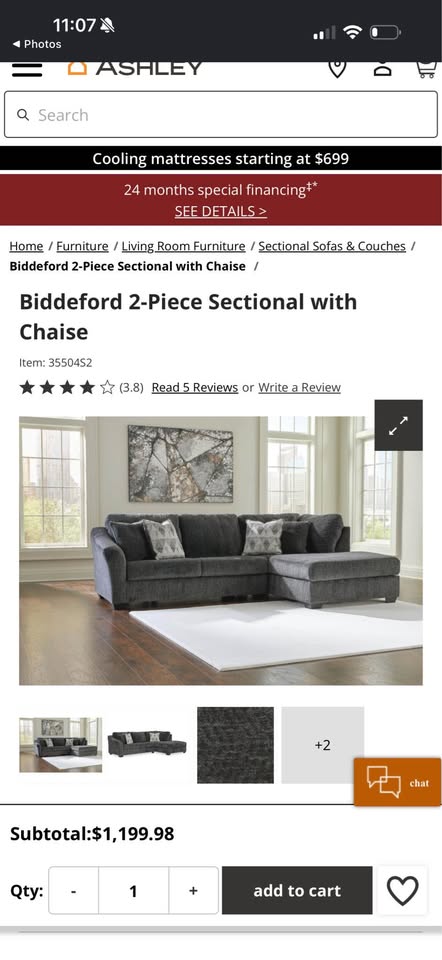 Ashley Furniture Biddeford Gray 2 Piece Sectional Couch