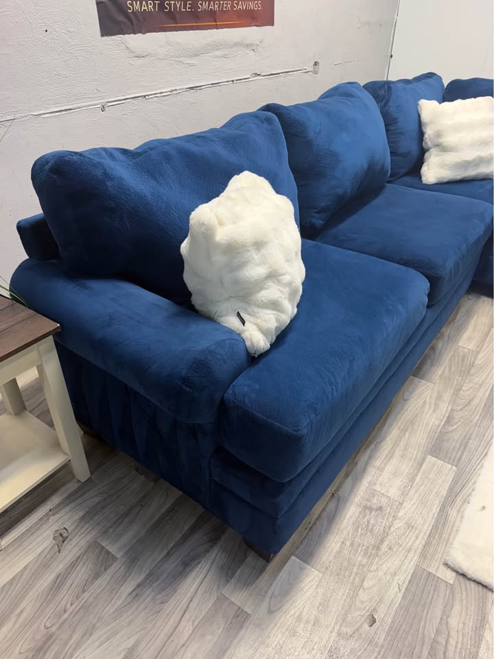 Blue 2 Piece Suede Sectional Couch