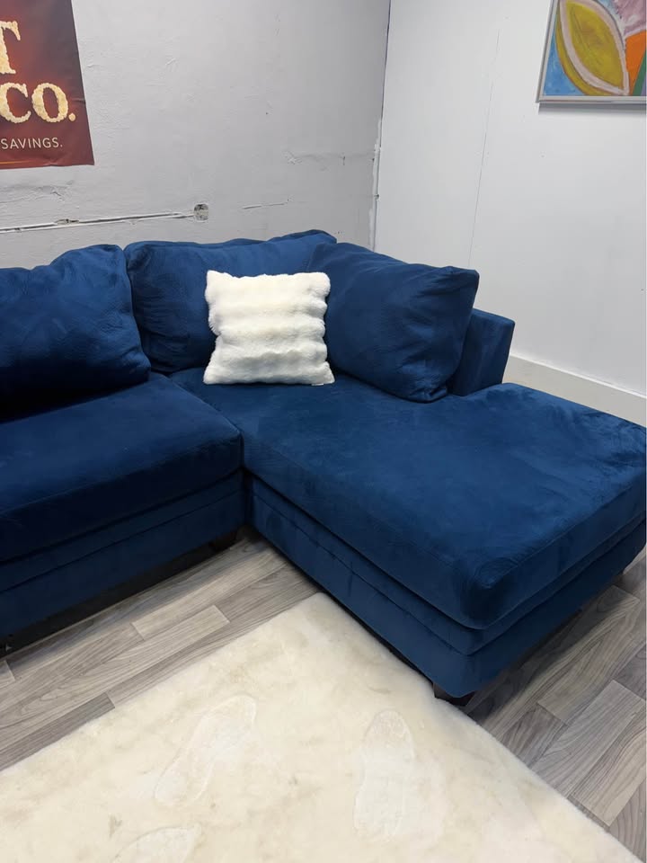 Blue 2 Piece Suede Sectional Couch