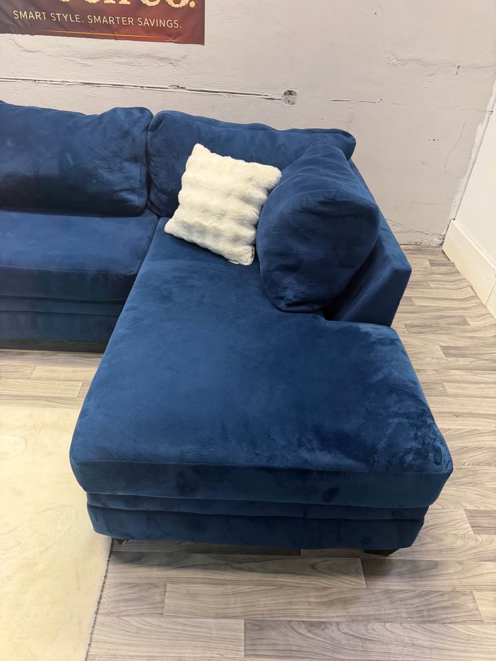 Blue 2 Piece Suede Sectional Couch