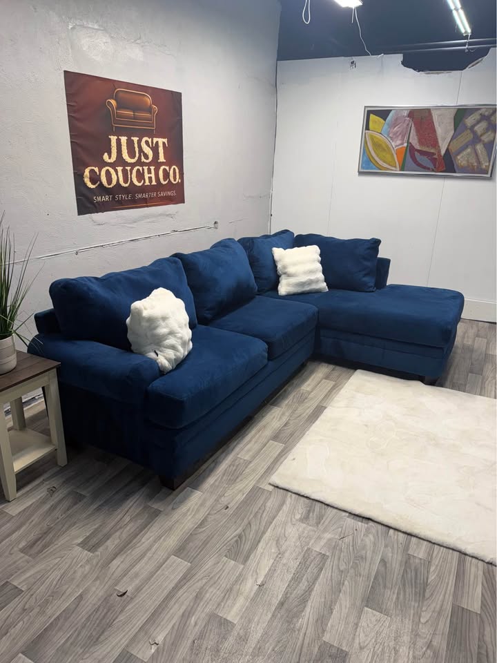 Blue 2 Piece Suede Sectional Couch
