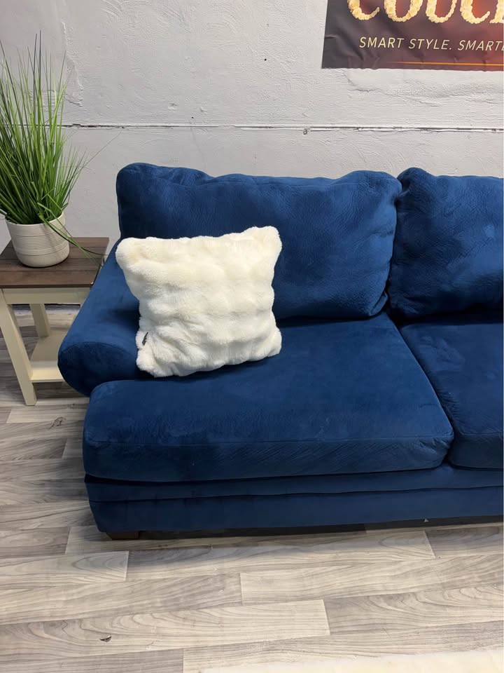 Blue 2 Piece Suede Sectional Couch