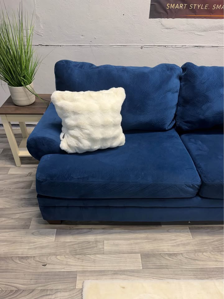 Blue 2 Piece Suede Sectional Couch