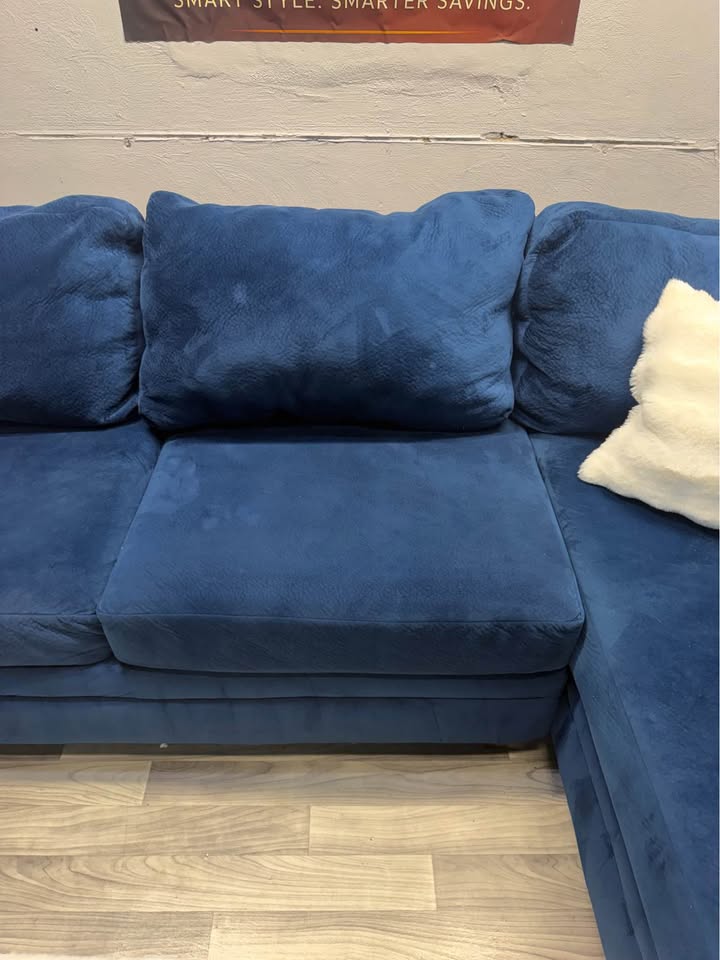 Blue 2 Piece Suede Sectional Couch