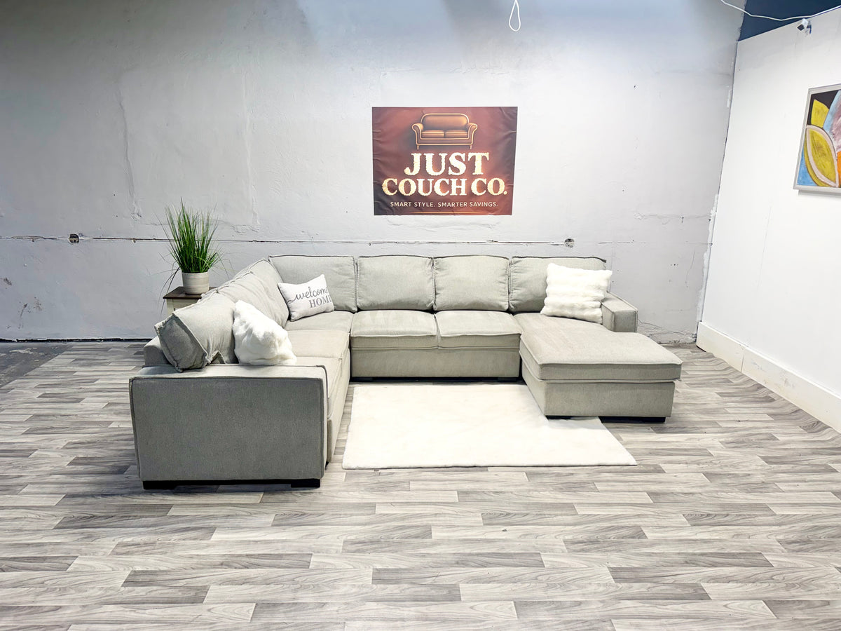 Bobs Furniture Gray 4 Piece Sectional Couch With Storage And Pullout Bed