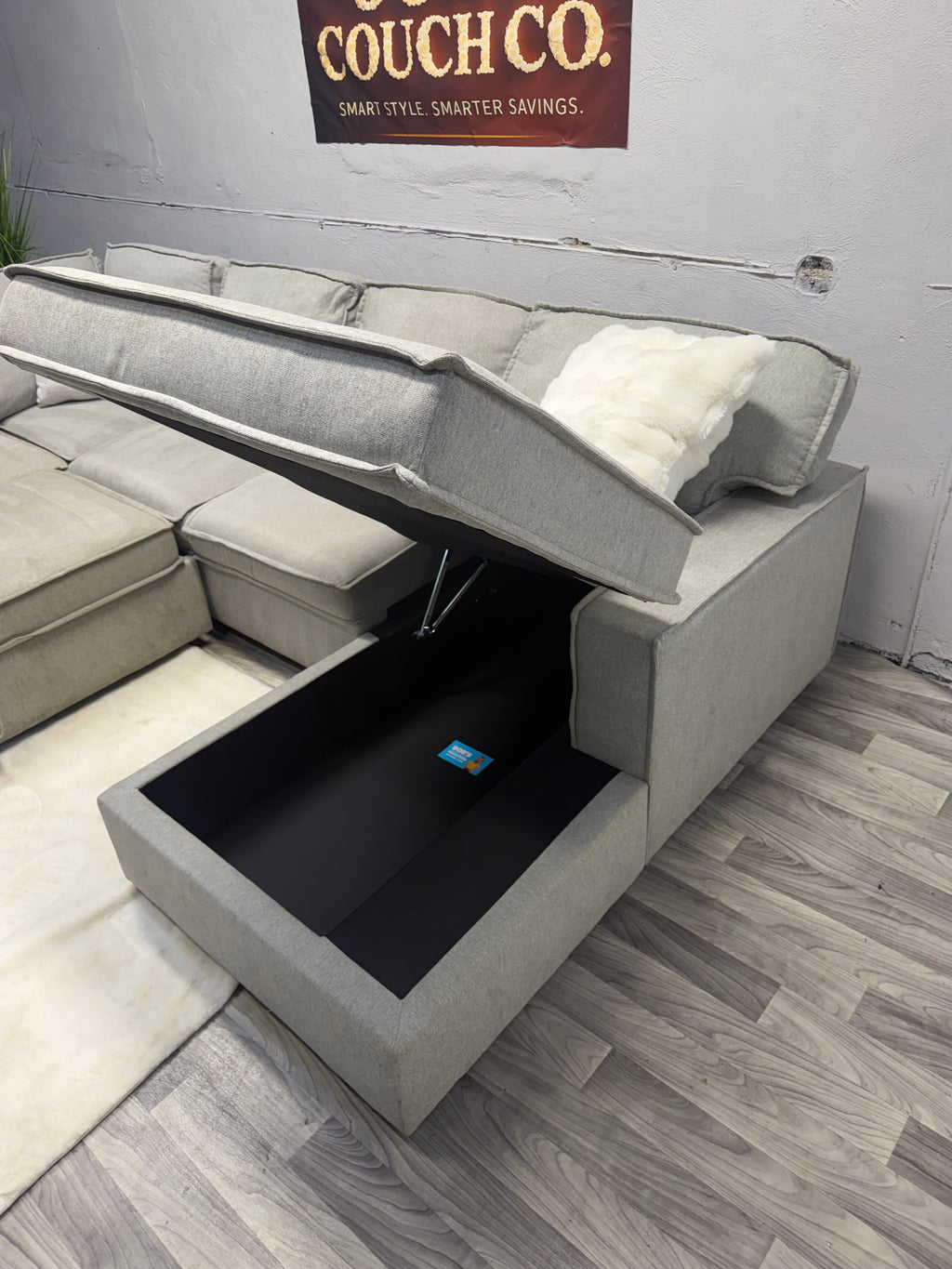 Bobs Furniture Gray 4 Piece Sectional Couch With Storage And Pullout Bed
