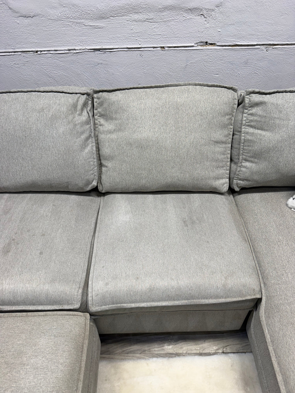 Bobs Furniture Gray 4 Piece Sectional Couch With Storage And Pullout Bed