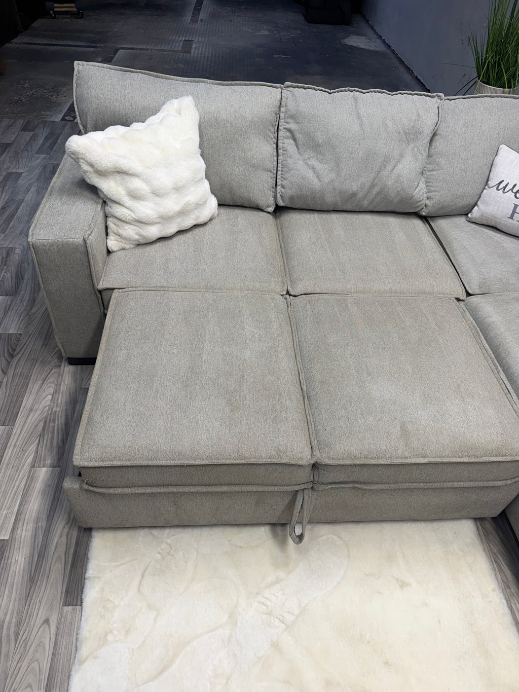 Bobs Furniture Gray 4 Piece Sectional Couch With Storage And Pullout Bed