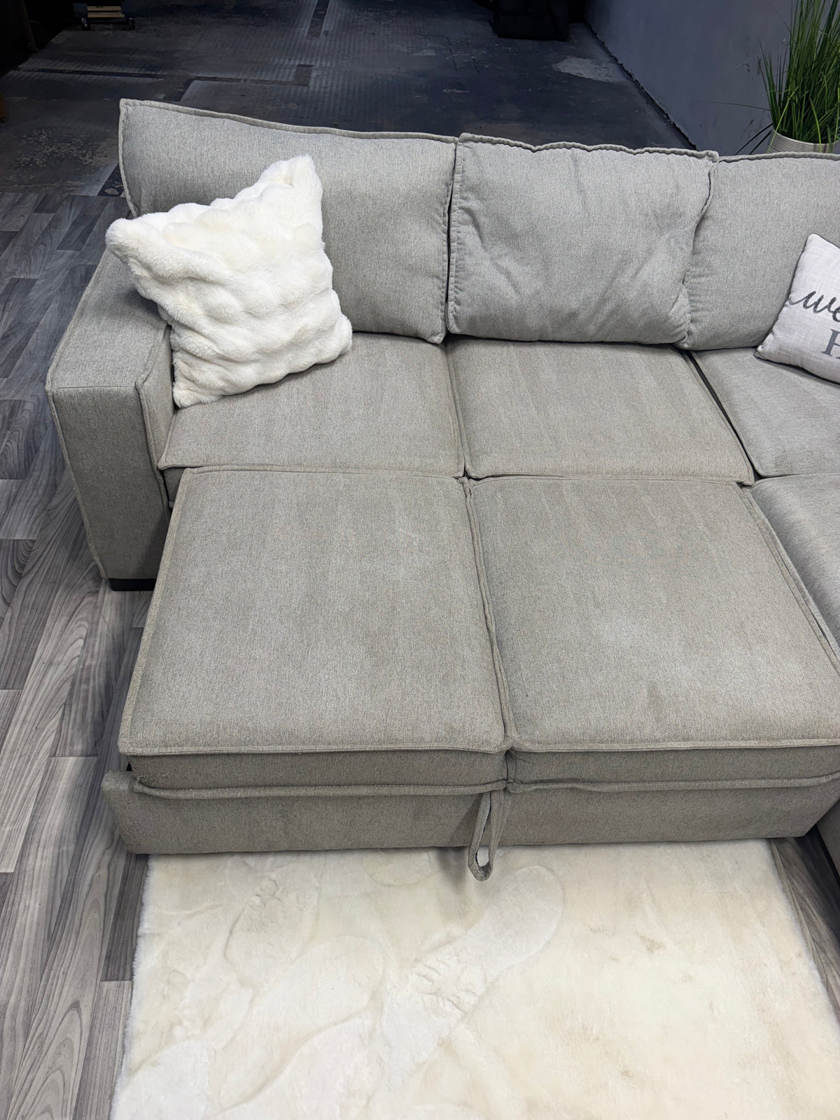 Bobs Furniture Gray 4 Piece Sectional Couch With Storage And Pullout Bed