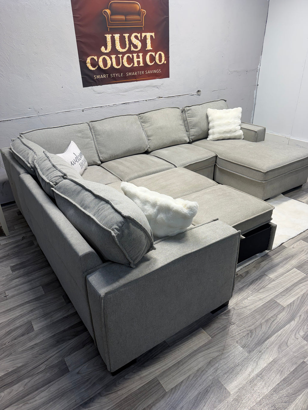 Bobs Furniture Gray 4 Piece Sectional Couch With Storage And Pullout Bed