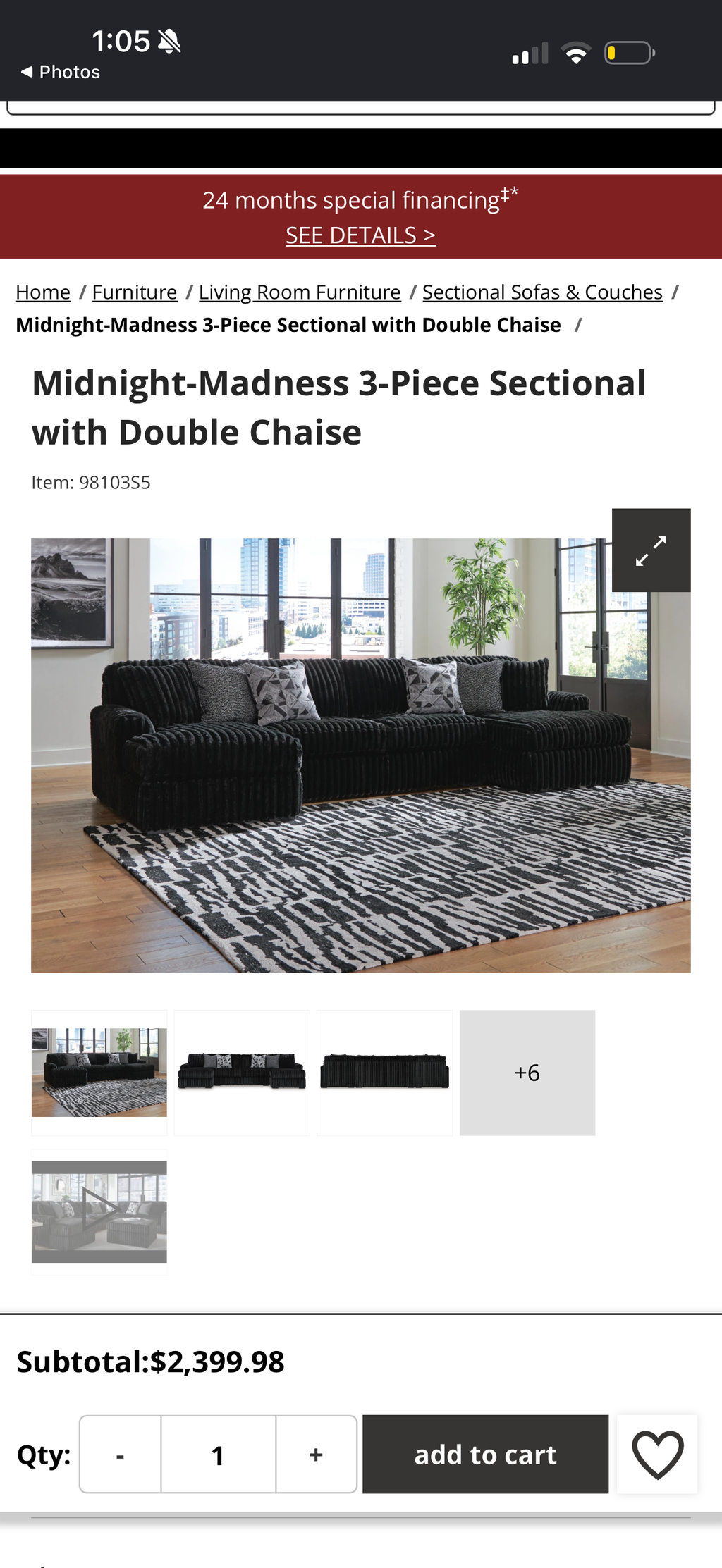Ashley Furniture Midnight Madness 3 Piece Sectional Couch