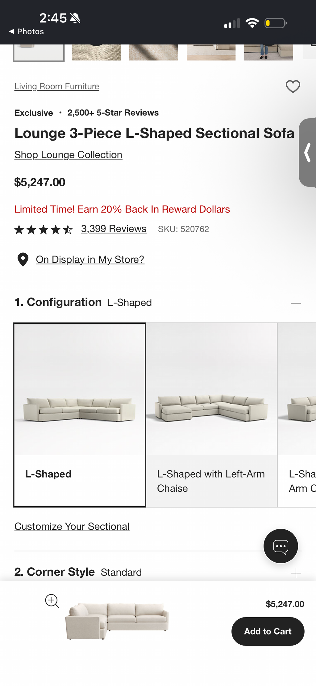 Crate & Barrel Lounge 3 Piece Sectional Couch