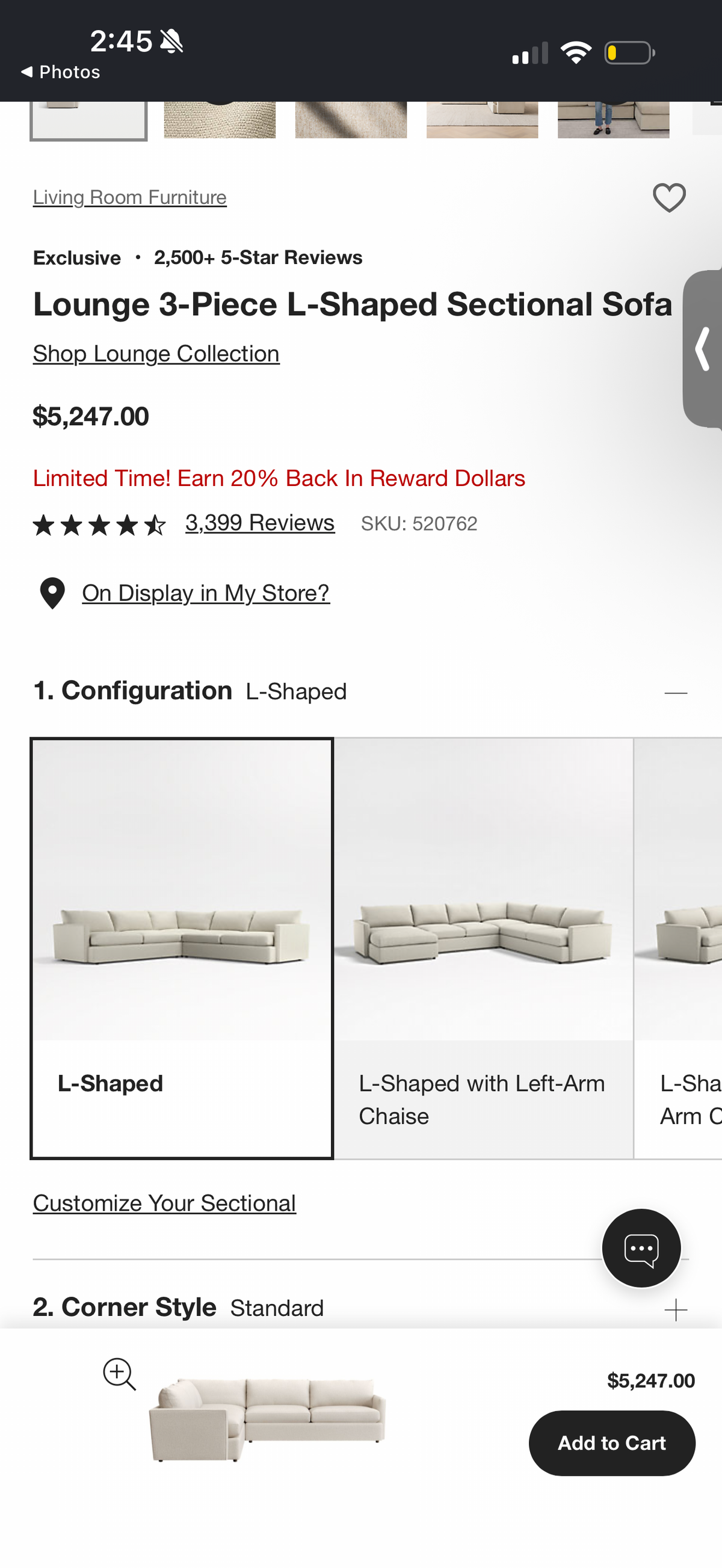 Crate & Barrel Lounge 3 Piece Sectional Couch