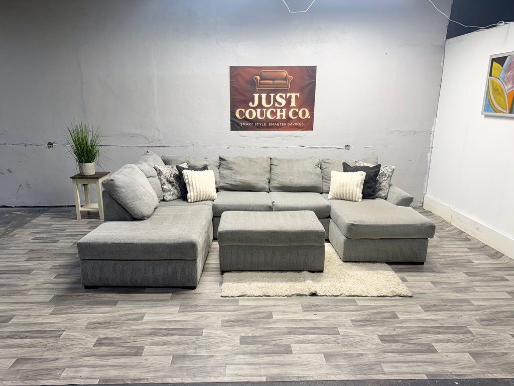 Broyhill 3 Piece Gray Sectional Couch With Storage Ottoman