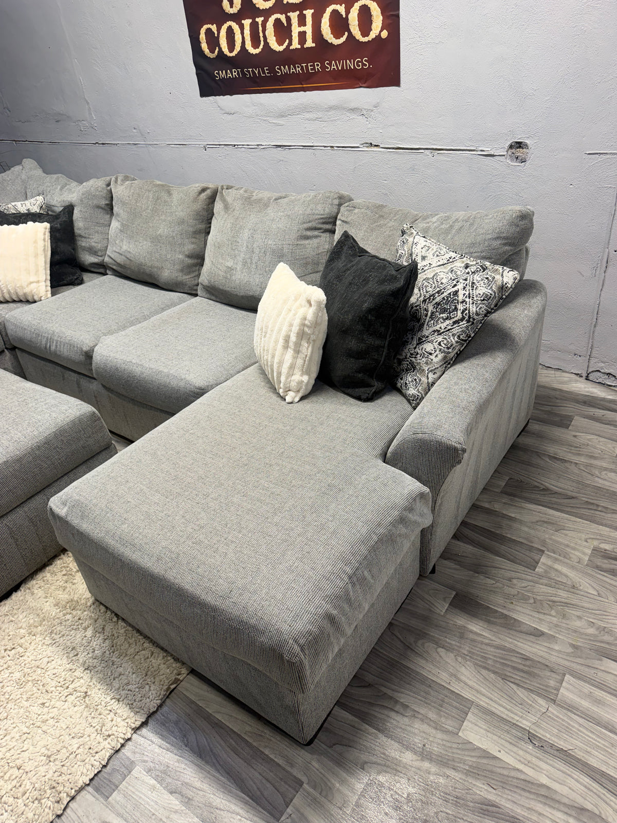 Broyhill 3 Piece Gray Sectional Couch With Storage Ottoman