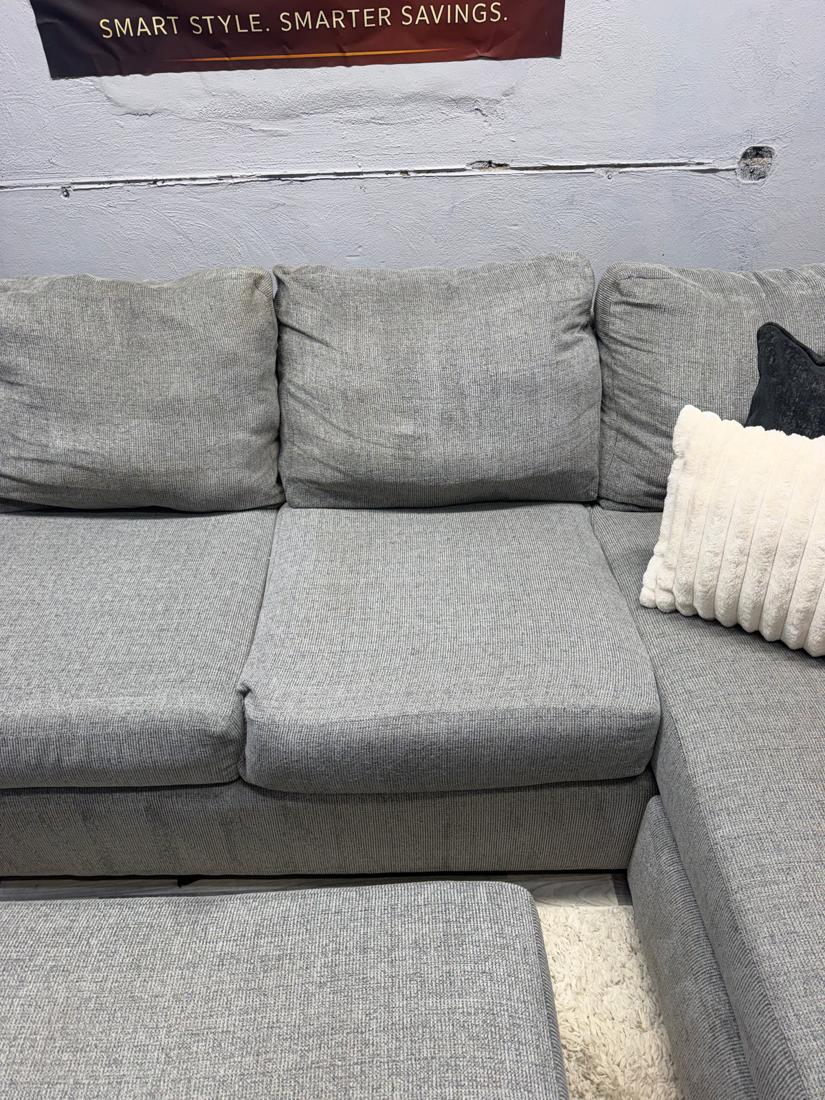 Broyhill 3 Piece Gray Sectional Couch With Storage Ottoman