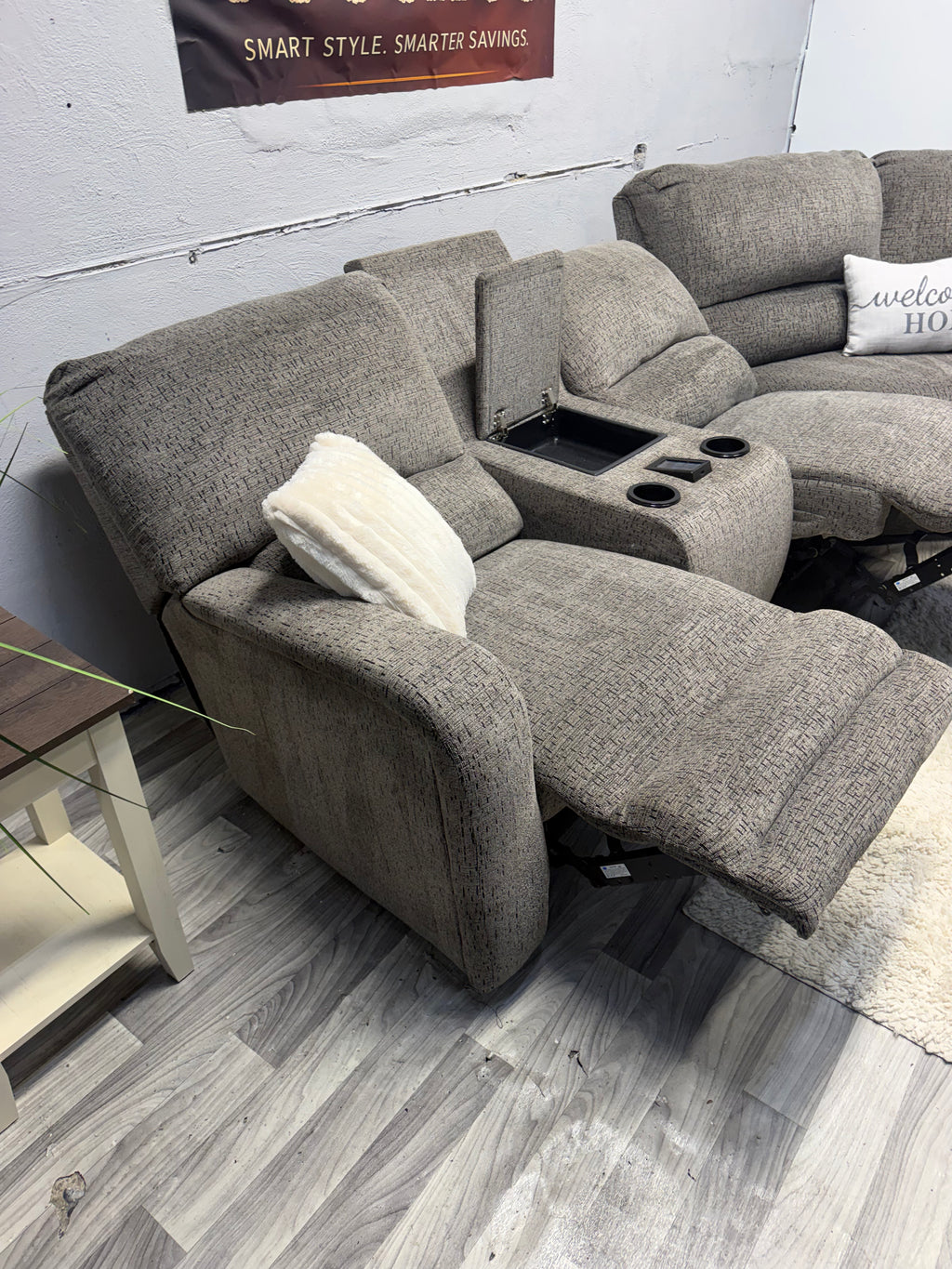 Ashley Furniture Gray Power Reclining Sectional Couch With Massage And Heat