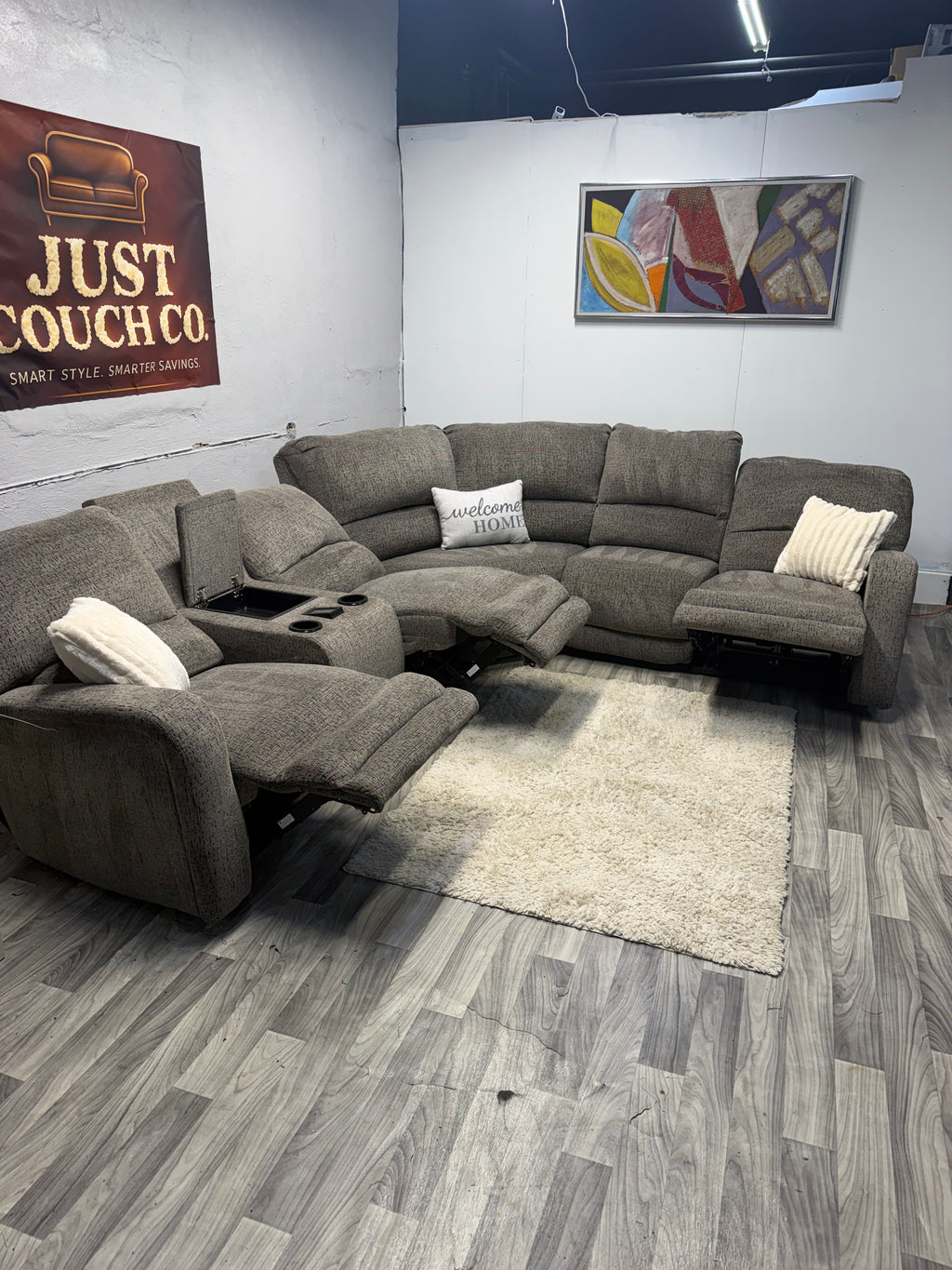 Ashley Furniture Gray Power Reclining Sectional Couch With Massage And Heat