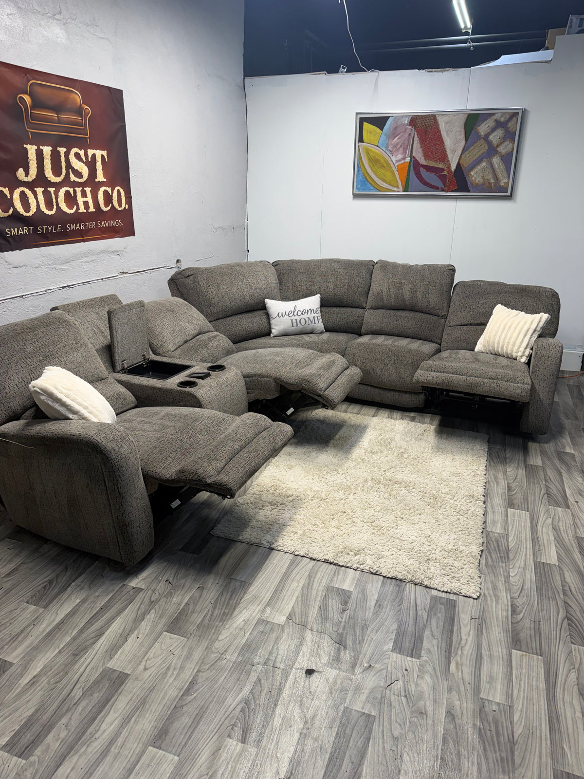 Ashley Furniture Gray Power Reclining Sectional Couch With Massage And Heat