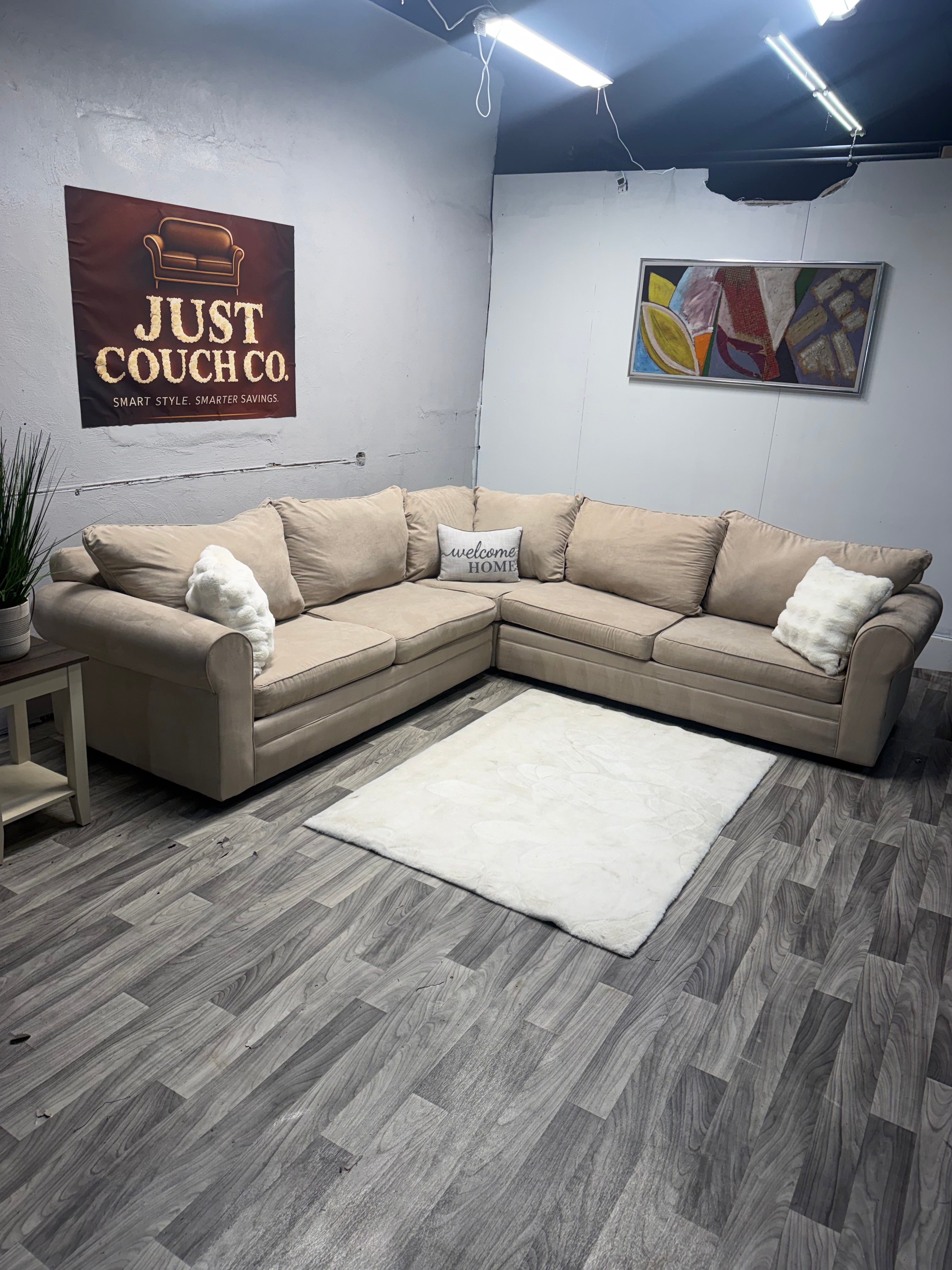 Bobs Furniture Tan 3 Piece Sectional Couch
